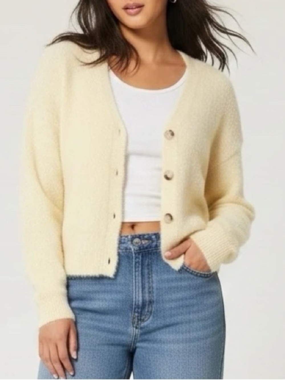 Butter Yellow Soft Fuzzy Cardigan Sweater